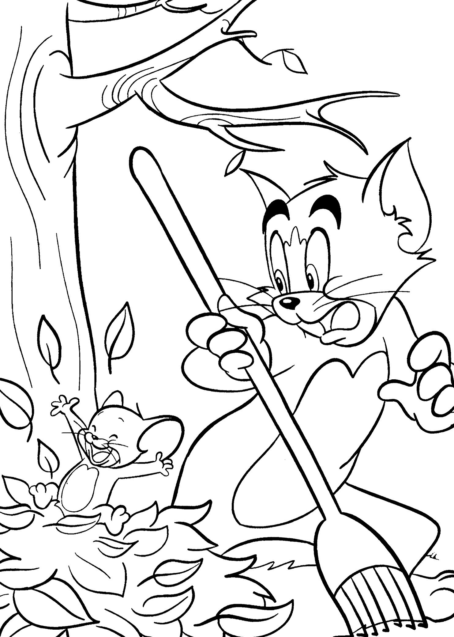 Kolorowanka Tom i Jerry jesienią